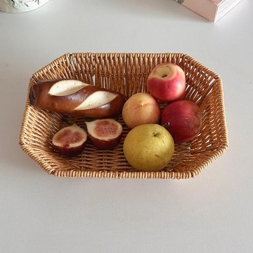 NIKIHONG Brown Fruit Baskets Wicker Bread Basket, Woven Tabletop Food Fruit Vegetables Serving, Restaurant Serving Basket,Shape (Rectangular small size)