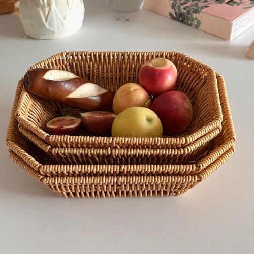 NIKIHONG Brown Fruit Baskets Wicker Bread Basket, Woven Tabletop Food Fruit Vegetables Serving, Restaurant Serving Basket,Shape (Rectangular small size) - image 3