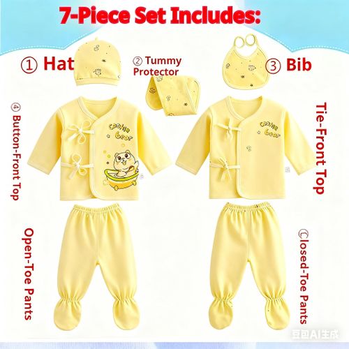product_image_name-Fashion-7Pcs Set 100% Cotton Newborn Unisex Clothing (0-3M)-2