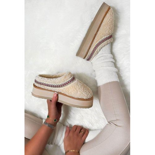 Generic Lightweight Comfy Fluffy Platform Sheep Wool Boot Shoe- Cream - image 2