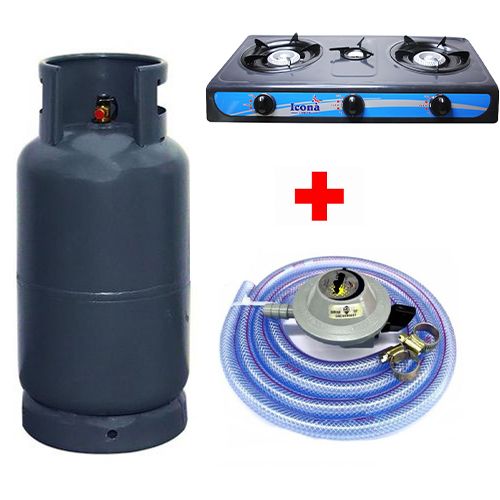 Shop White Label Gas Cylinder 15kg + 3 Burner Table Top Cooker + Hose