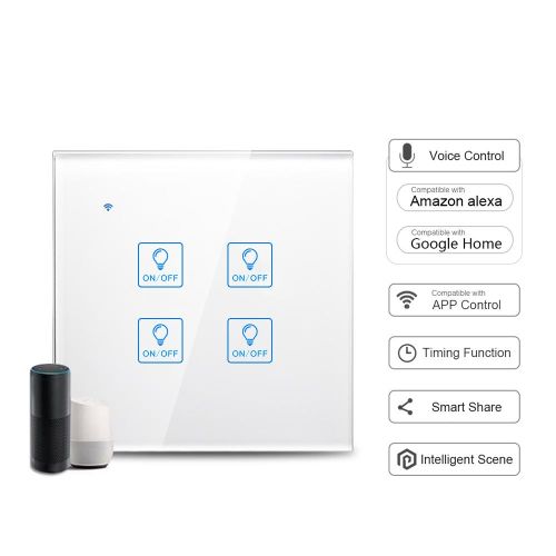 Alexa-compatible wifi glass panel home smart light switch - 2 gangs