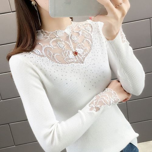 Shop Generic (White)Woman Sweaters Chandails Knitwear Slim T-shirt Women's  Fall Winter Online