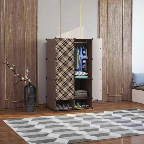 product_image_name-White Label-6 Cubes Plastic Wardrobe with shoe rack -Black-1