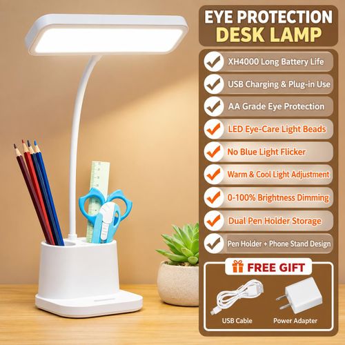 Generic Multifunctional LED Desk Lamp with Pen Holder & Phone Stand - Charger head & USB cable - image 2