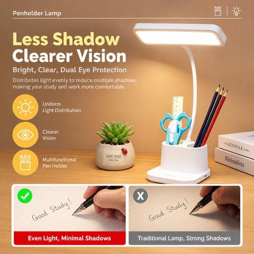 Generic Multifunctional LED Desk Lamp with Pen Holder & Phone Stand - Charger head & USB cable - image 3