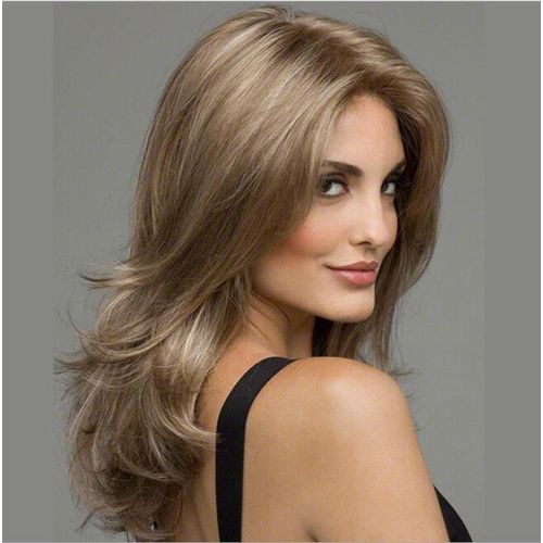 product_image_name-Fashion-Women's Long Wavy Brown Wig - 50cm, Heat-Resistant Fiber, Natural and Realistic-3
