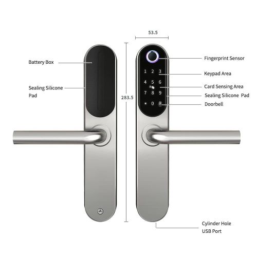 Generic Smart Fingerprint Door Lock – App, PIN, RFID Card & Key Access – Premium Mortise Lock – Silver - image 2