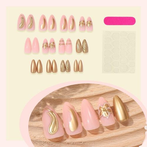 Generic Beauty Press On Nails with Designs, Stick On Wearing Nail Set, 24Pcs - image 2