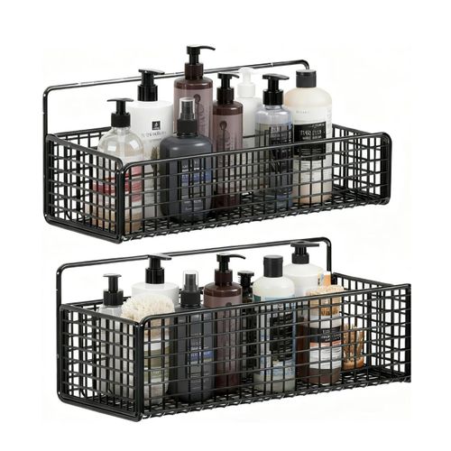 product_image_name-Generic-Adhesive Bathroom Organizers Storage, Drill-Free Shower Shelves, Black Bathroom Shower Shelf for Bathroom - black, White -5