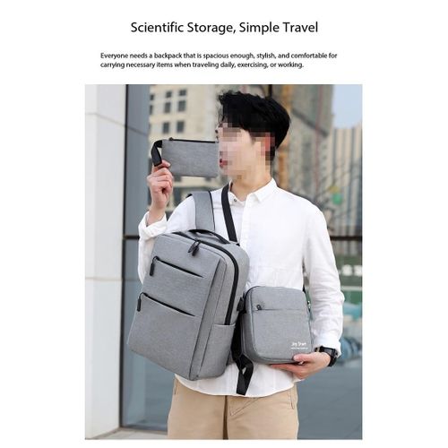 product_image_name-Fashion 21-3pcs Backpack Set Laptop Backpack Shoulder Bag Small Pocket Grey-4