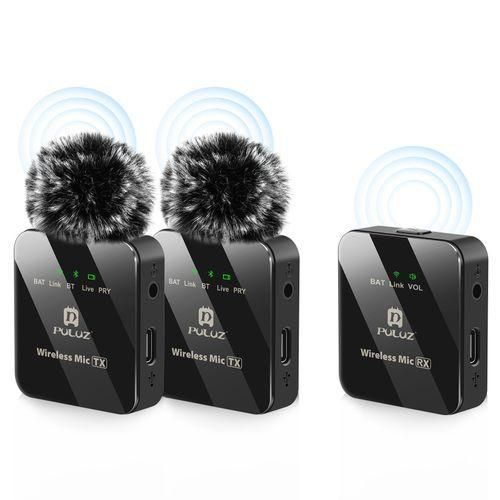 Puluz new,2 TX + 1 RX Wireless Lavalier Microphone- Black - Black