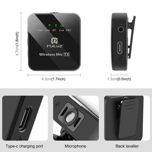 Puluz new,2 TX + 1 RX Wireless Lavalier Microphone- Black - Black - image 3