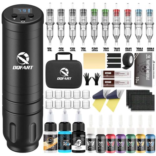 Generic Professional Complete Tätoo Kit, Wireless Tattoo with LED Display, Completed Tattoo Machine Kit for Starter