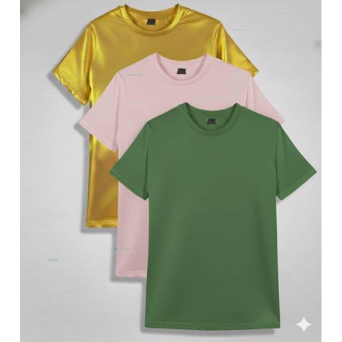 product_image_name-Generic-3PCS Unisex Gold Baby Pink Green Round Neck T-shirts -1