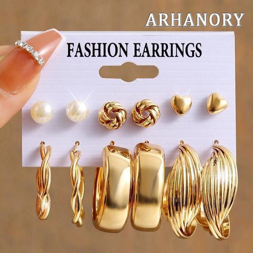 product_image_name-ARHANORY-6 Pairs Combo Set Stylish Western Hoop Earrings Vintage Pearl for Women Girl-1