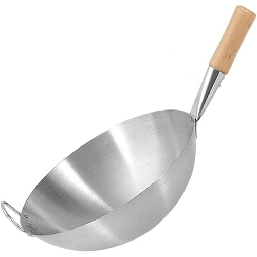 product_image_name-Generic-Wok Pan Deep Frying Pan With Wooden Handle - Silver-1