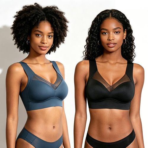 SHJO Bra Women Seamless Daily Polyester Soft Breathable Push-Up Wireless Bralette Lingerie 2Pcs Black Blue - image 6