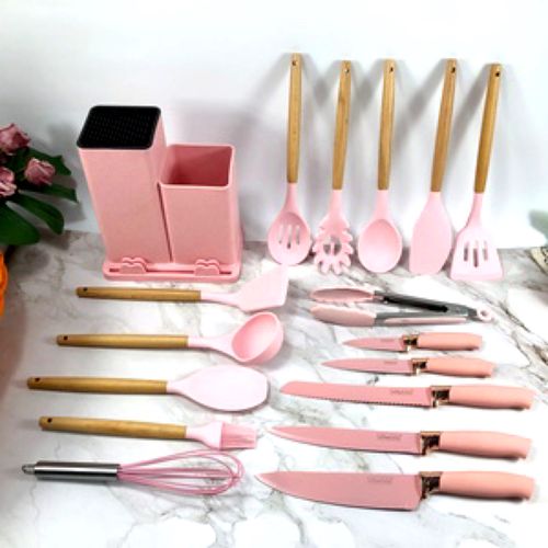 Silicone Cooking Utensils Set - Heat Resistant Kitchen Utensils, 19 Pieces  Kitchen Utensil Set, Pink