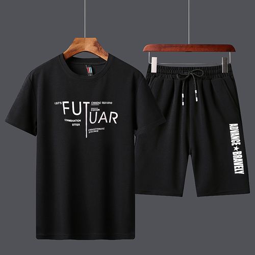 Shop Fashion 2 In 1 Short Sleeve T-Shirt & Shorts Set - Black Online ...