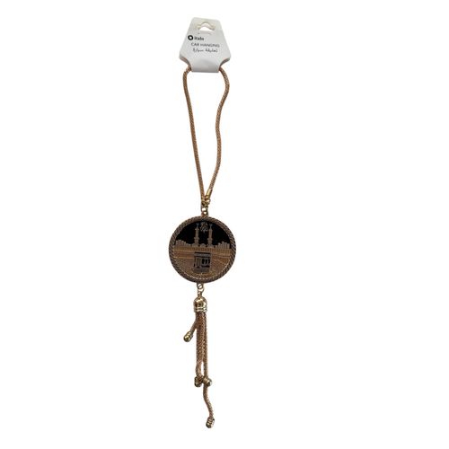 product_image_name-Generic-Elegant Islamic Car Hanging Pendant – Kaaba & Green Dome Design with Gold Finish Tassel-2