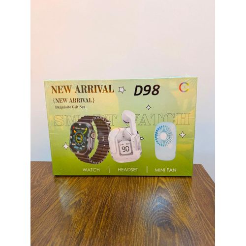Generic D98 Smartwatch Gift Set – Watch, Headset & Mini Fan