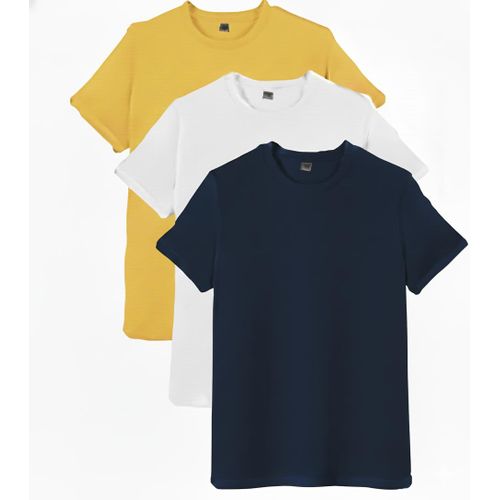 product_image_name-Generic-3PCS Unisex Round Neck Pure Cotton Short-Sleeved T-shirt - 3 Pieces - Yellow / White / Blue Black-1