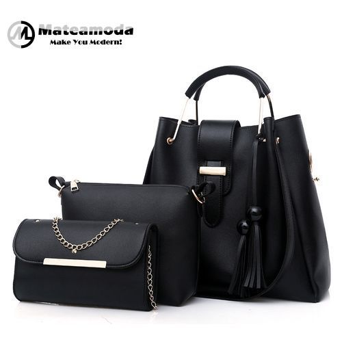 product_image_name-Fashion-3 PCS Women Bags Ladies Bags Handbags Purse Shoulder Bags - Tote Bags Hobo Bags - Black-1