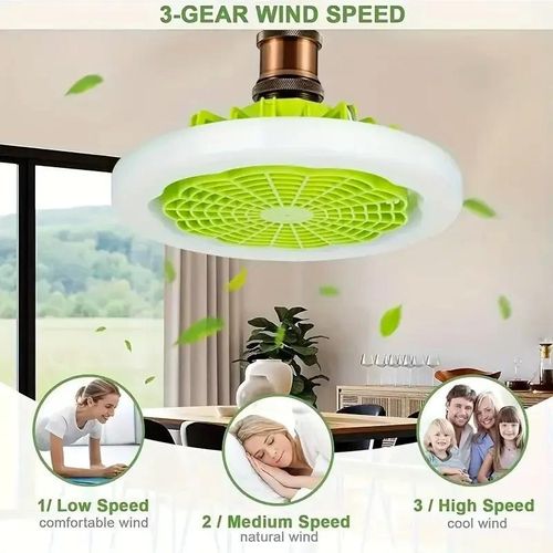 product_image_name-SUMMER WIND-Portable Ceiling Fan with Light & Remote Control - 30W- White & Green-1