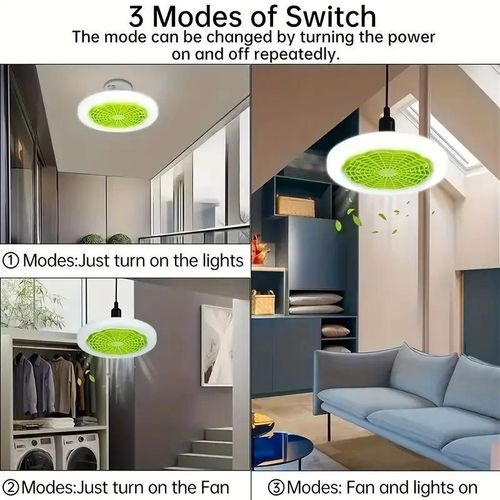 product_image_name-SUMMER WIND-Portable Ceiling Fan with Light & Remote Control - 30W- White & Green-2