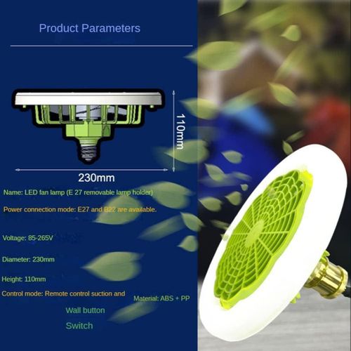 product_image_name-SUMMER WIND-Portable Ceiling Fan with Light & Remote Control - 30W- White & Green-4