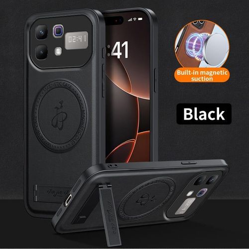 Infinix Note 60 Pro High Quality MAGSAFE, Wireless Charging luxury leather Case With Kick-Stand - Black
