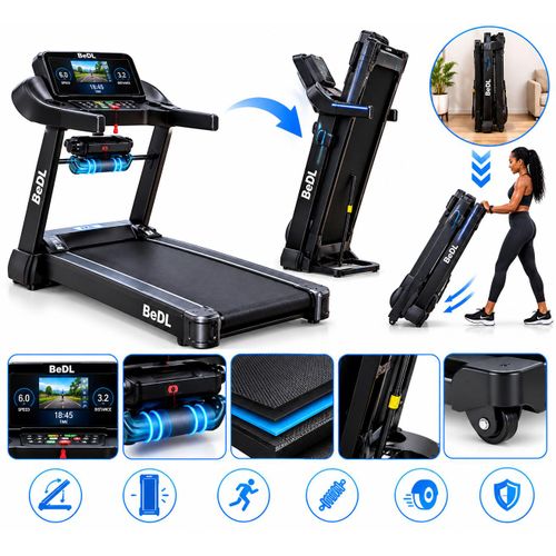 Generic Motorized Folding Treadmill with Multifunctional Massager & LED Display - BlackBEDL Run Foldable Smart Electric Treadmill - Black - image 6