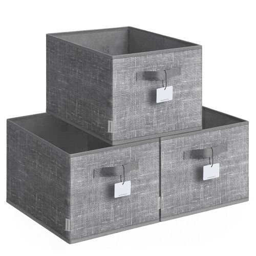 LASA Set of 3 Foldable Storage Bins with Handles - Grey