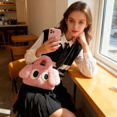 product_image_name-HUAHUA-The new puppy big eye plush handbag is a versatile commuter chain crossbody bag with a fashionable and cute design-5