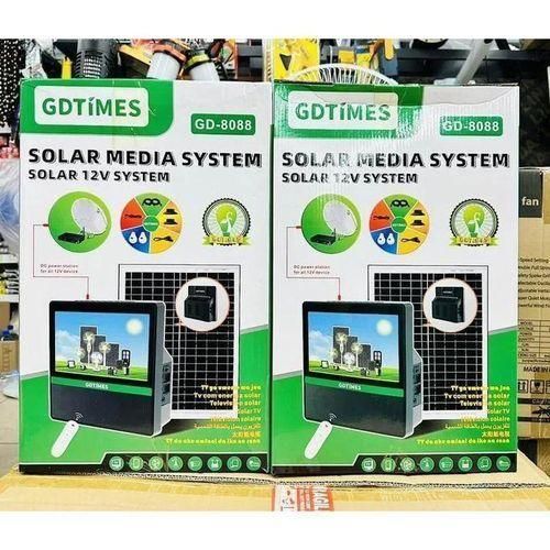 GDTIMES Solar Rechargeable Portable 10'' Television with Bulbs- black