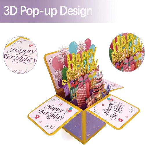Generic Happy Birthday Pop Up Card, 3D Birthday Gift Box for Adults and Kids with Envelopes - image 4