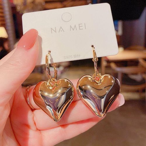 product_image_name-Fashion-Boucles d'Oreilles Femme Coeur Doré : Pendentif Cœur Brillante + Aiguille S925 (Mode Chic)-1