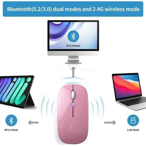 product_image_name-Generic-RGB LED Dual Mode Wireless Mouse - Bluetooth 5.2 + 2.4GHz Rechargeable - Slim Silent Click - Rose Gold-3