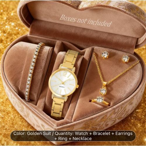product_image_name-Generic-Women's Watch and Bracelet Gift Set- Gold-1