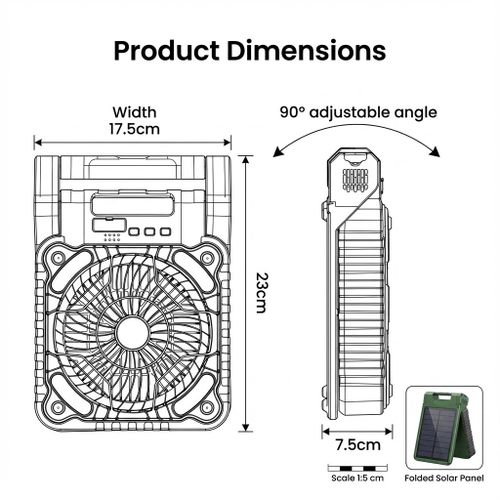 product_image_name-Qkz-Portable Solar Fan with Power Bank - 4-Speed Adjustable Outdoor Rechargeable Fan, Polycrystalline Solar Panel, 5200mAh Battery for Camping Hiking Travel-3