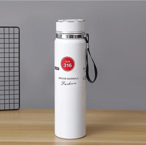 product_image_name-VACUUM-Portable 316 Stainless Steel Insulated Water Bottle Cup With Tea Strainer and Hand Strap, Flasks for Office Gym Travel - White-1