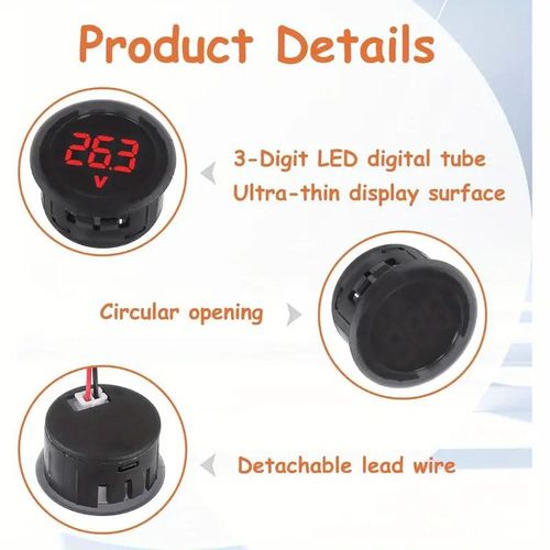 Generic Round Mini DC Voltmeter 4-100V 2-Wire LED Panel Meter For Car Solar Battery,Red - image 6