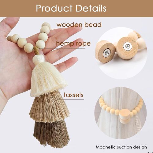 Generic Curtain Tiebacks, 2 Pack Magnetic Curtain Holdbacks, Boho Tassel Curtain Tiebacks - image 3