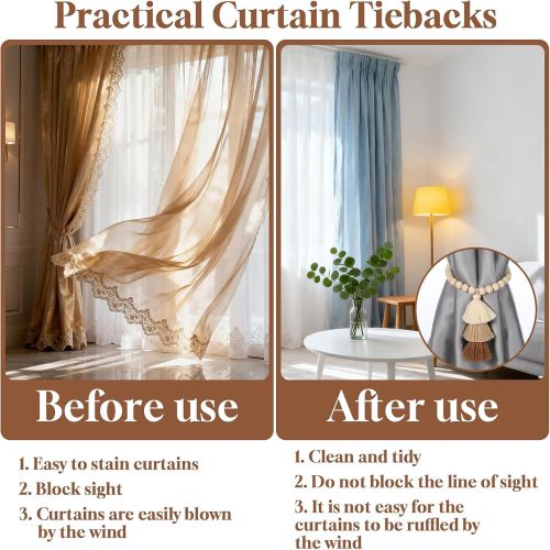 Generic Curtain Tiebacks, 2 Pack Magnetic Curtain Holdbacks, Boho Tassel Curtain Tiebacks - image 4