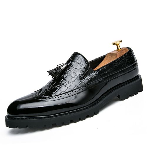 Shop Fashion Glossy Tassel Brogue Leather Loafer Slip-ons Classic ...