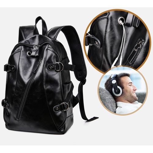 Generic Waterproof Leather Backpack Men Travel Hiking Laptop School Bag - image 2