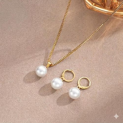 Generic 3pcs Elegant Pearl Pendant Jewelry Set - Gold Finish - image 3
