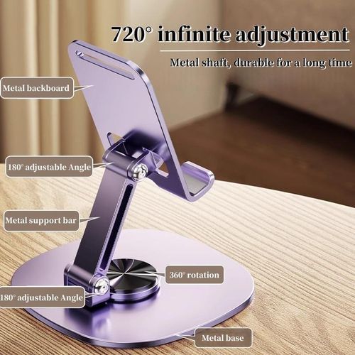 product_image_name-Generic-All-metal Desktop Phone Tablet Stand Folding And Rotating - Purple-2