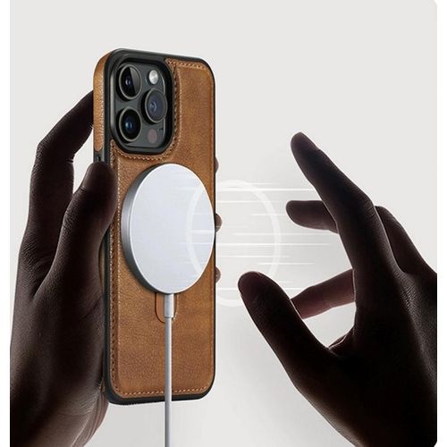 product_image_name-Generic-Iphone 12 / Iphone 12 Pro High Quality leather Case, Magsafe, Wireless charging supporting with Stand Ring - Brown-2